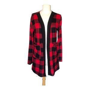 Acting Pro Cardigan Sweater Black Red Buffalo Plaid Sleeve Top Women's Sz Small